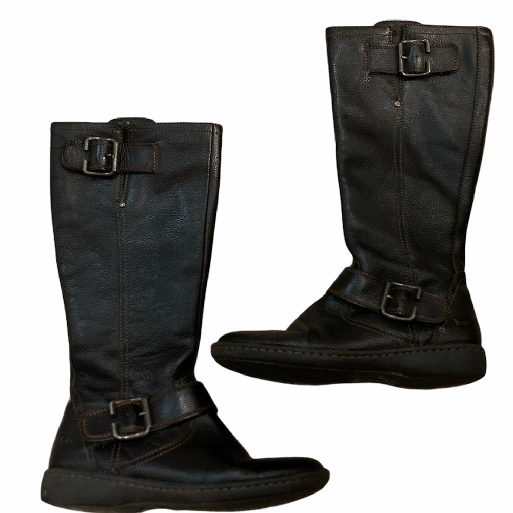 b.o.c.sz7.5 Moto/riding boots w/2 buckles-zip side